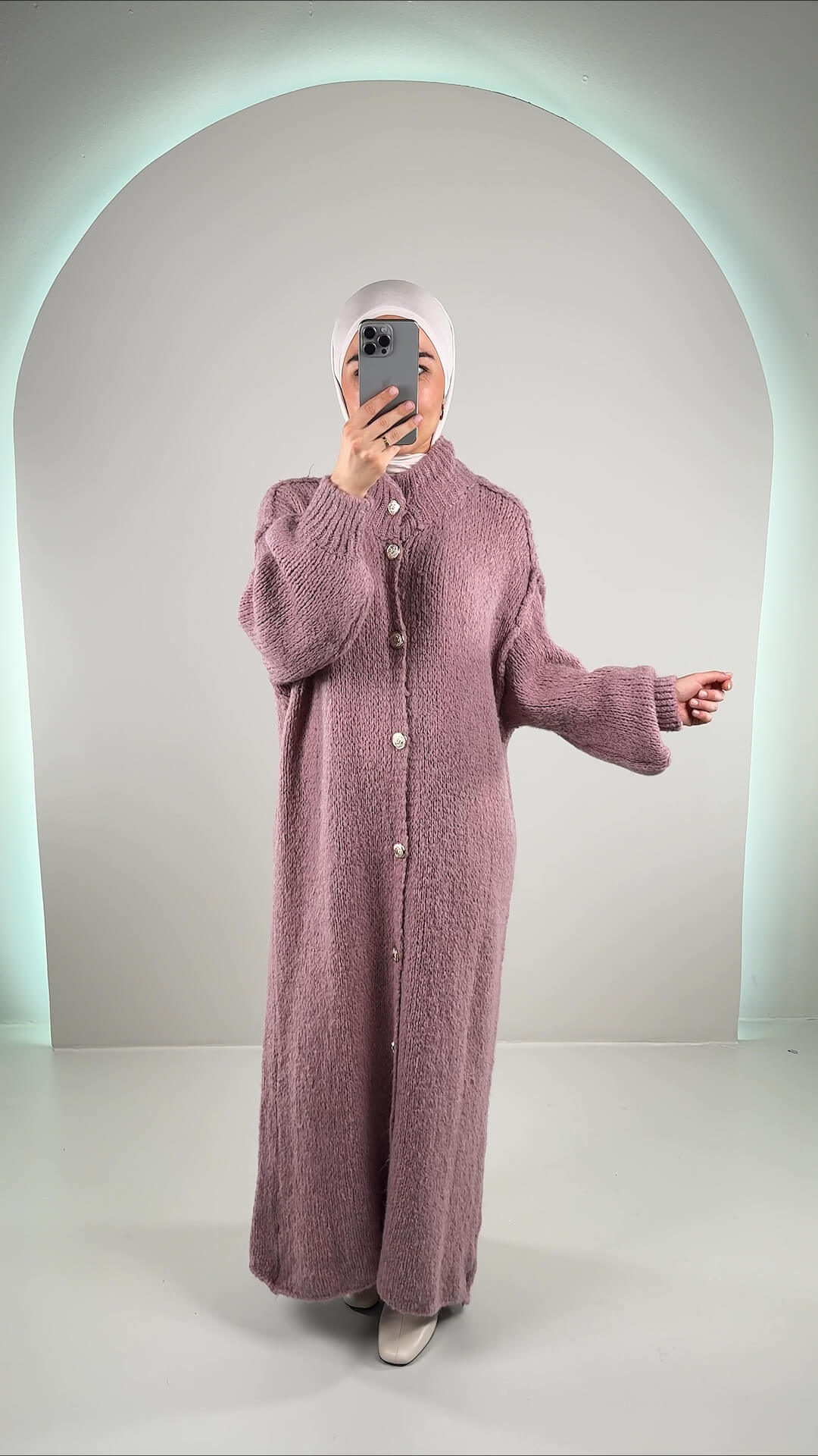 Efla Strickjacke Long Rosa