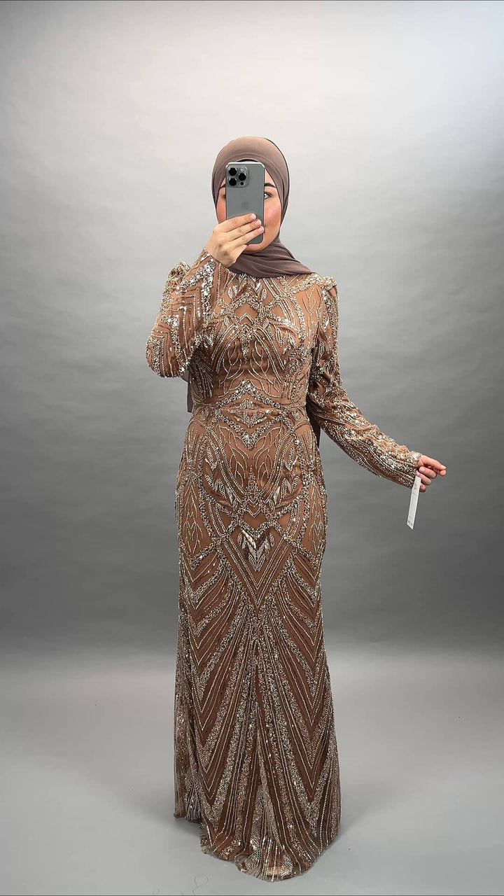 Robe de soirée Huda bronze