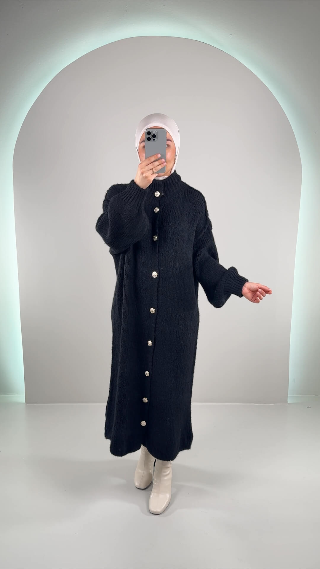 Efla Strickjacke Long Schwarz